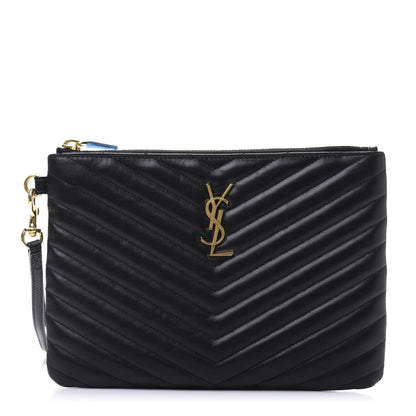 Saint Laurent Calfskin Matelasse Chevron Monogram A5 Wristlet Black 1 of 11