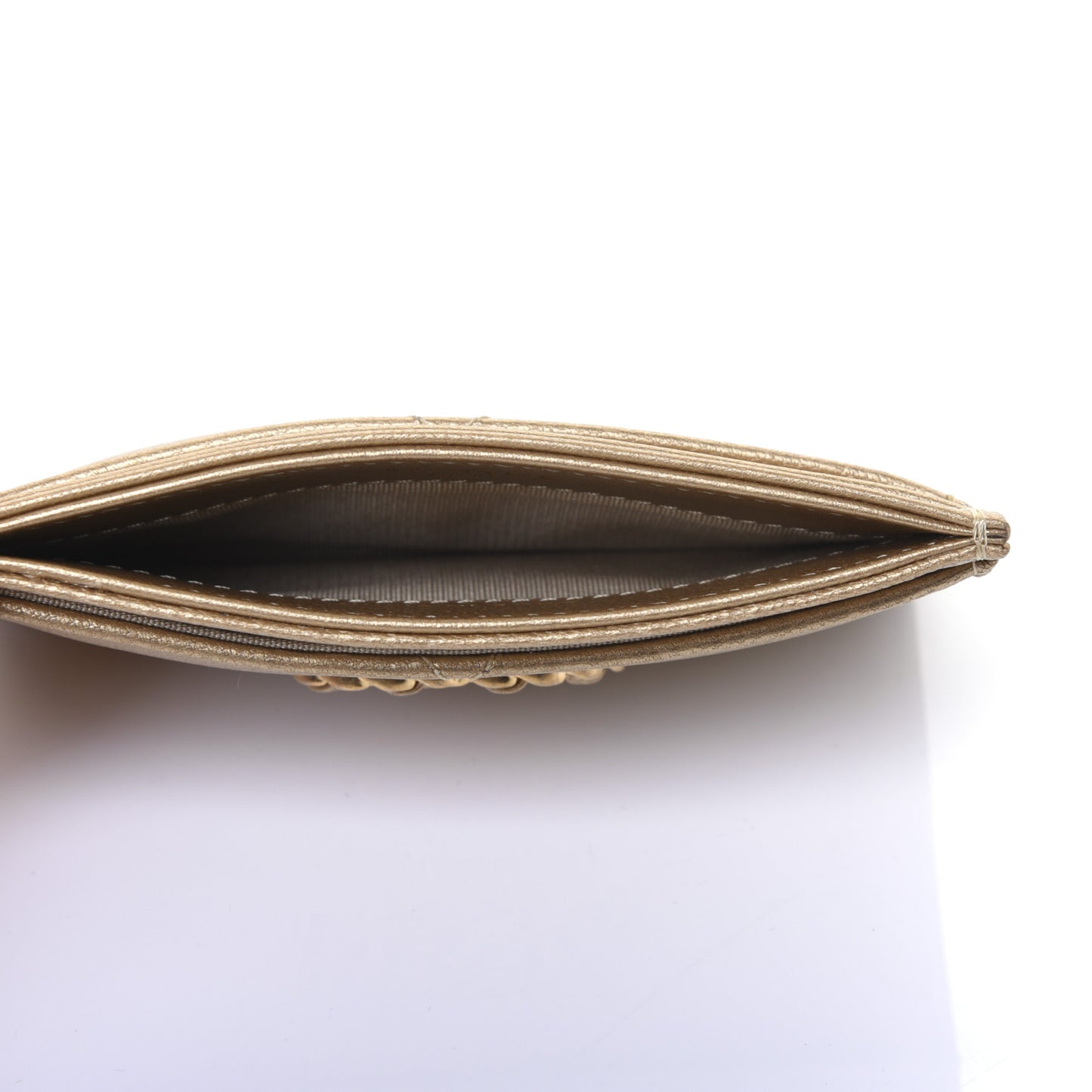 Metallic Goatskin Quilted Chanel 19 Card Holder Gold