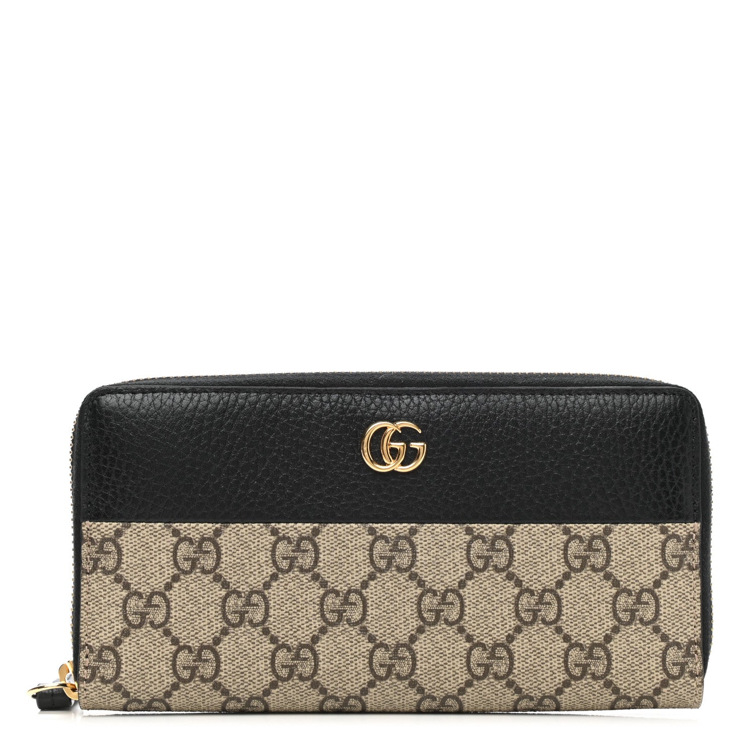 Gucci Dollar Calfskin GG Supreme Monogram GG Marmont Zip Around Wallet Black Beige Ebony 1 of 7