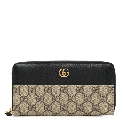 Gucci Dollar Calfskin GG Supreme Monogram GG Marmont Zip Around Wallet Black Beige Ebony 1 of 7