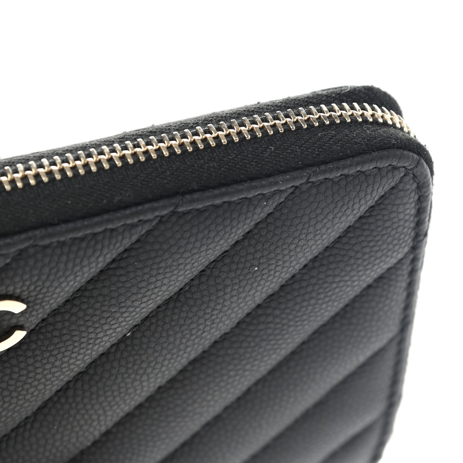 Chanel Caviar Chevron Quilted Small Zip Around Wallet Black 10 of 11