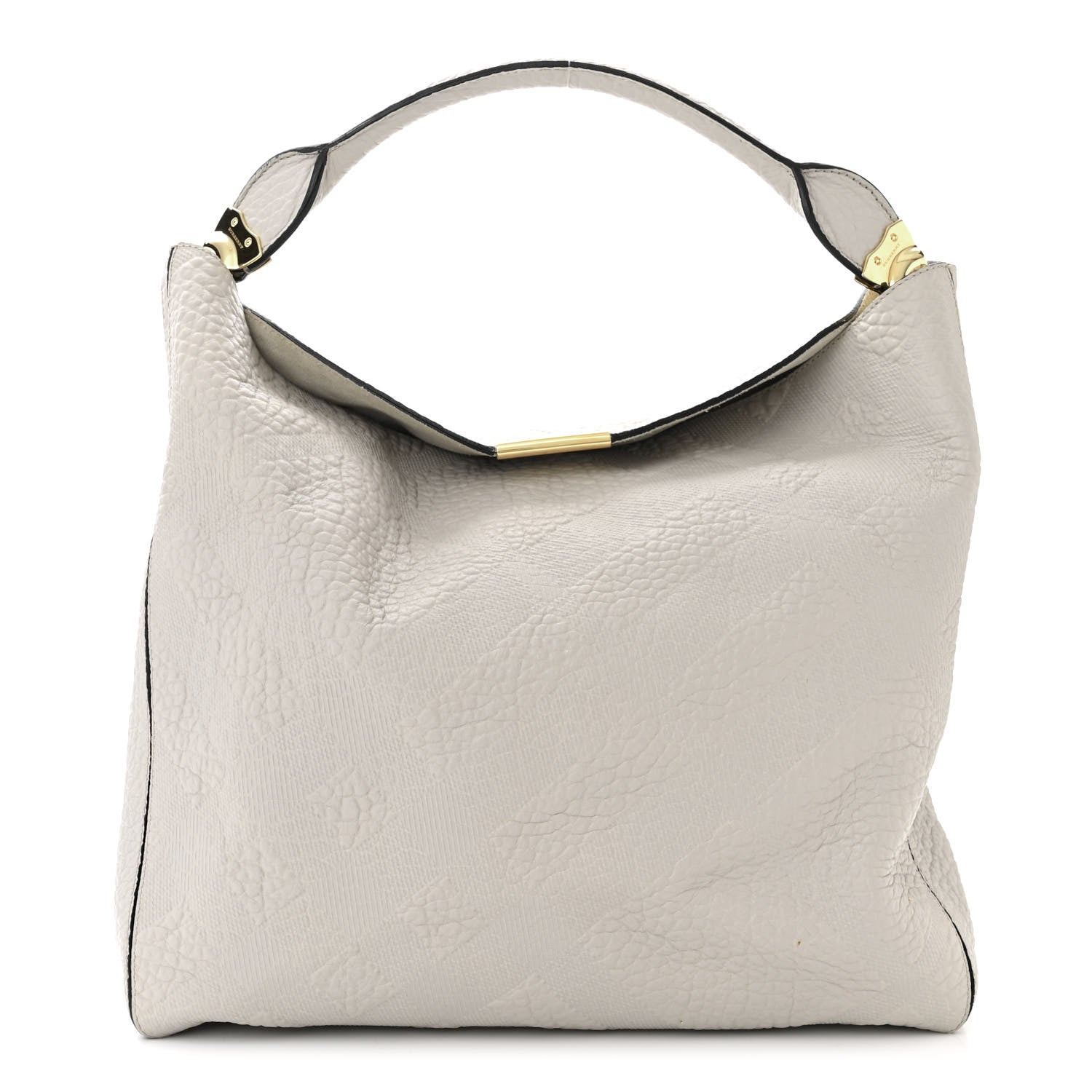 Burberry Heritage Grain Check Embossed Medium Lindburn Hobo Stone White 1 of 14
