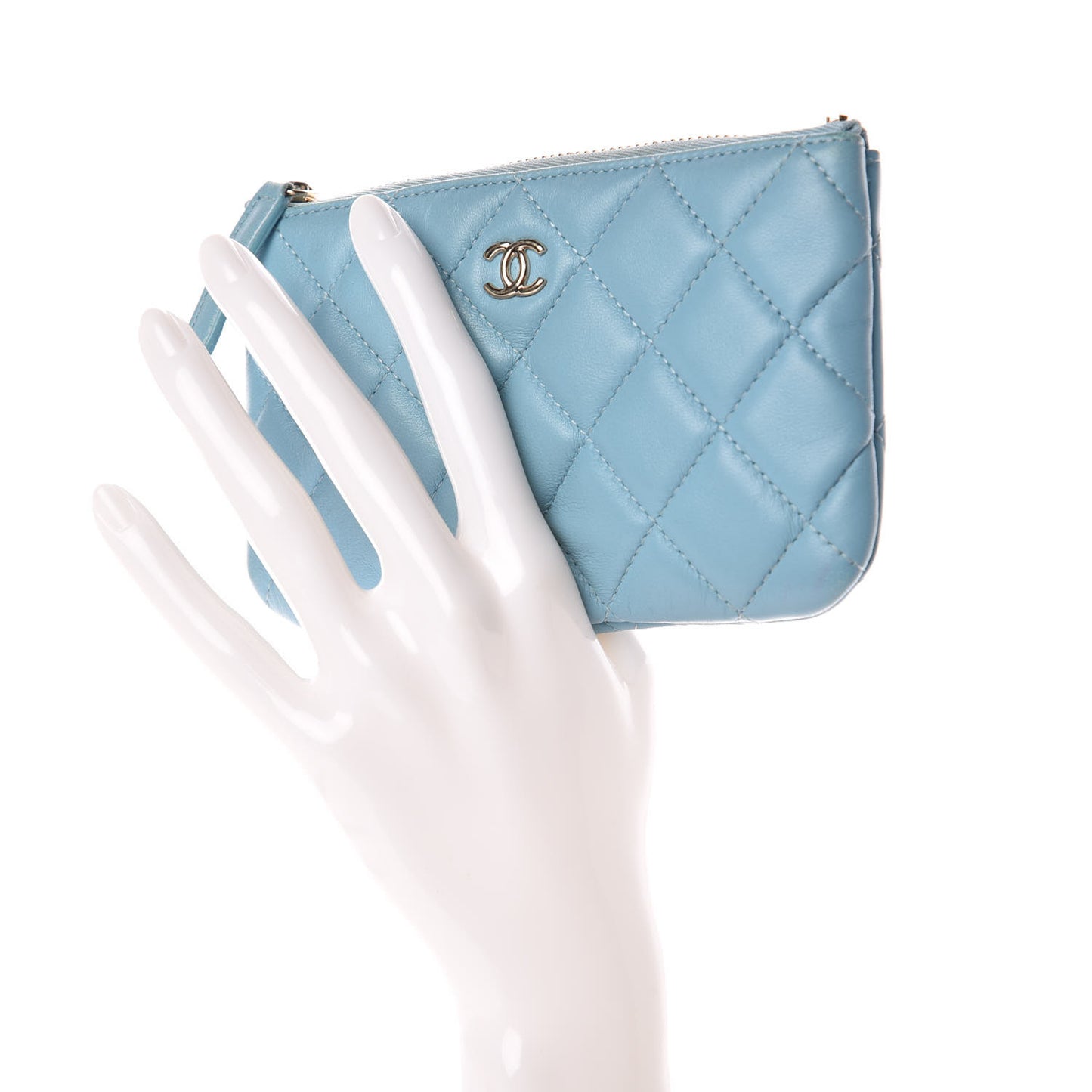 Lambskin Quilted Small Cosmetic Case Blue