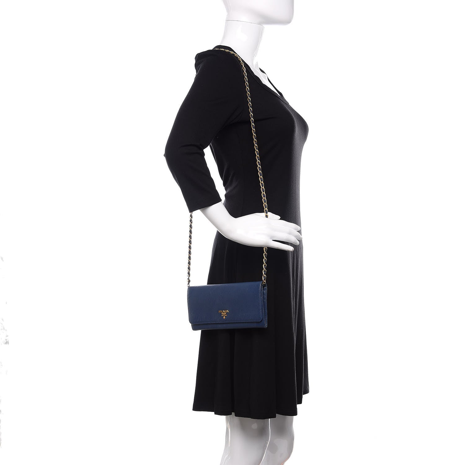 Prada Saffiano Metal Oro Chain Wallet Bleuette 2 of 9