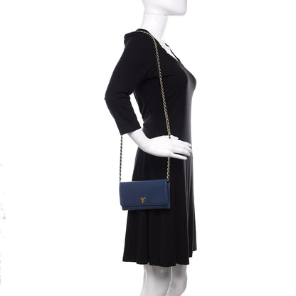 Prada Saffiano Metal Oro Chain Wallet Bleuette 2 of 9
