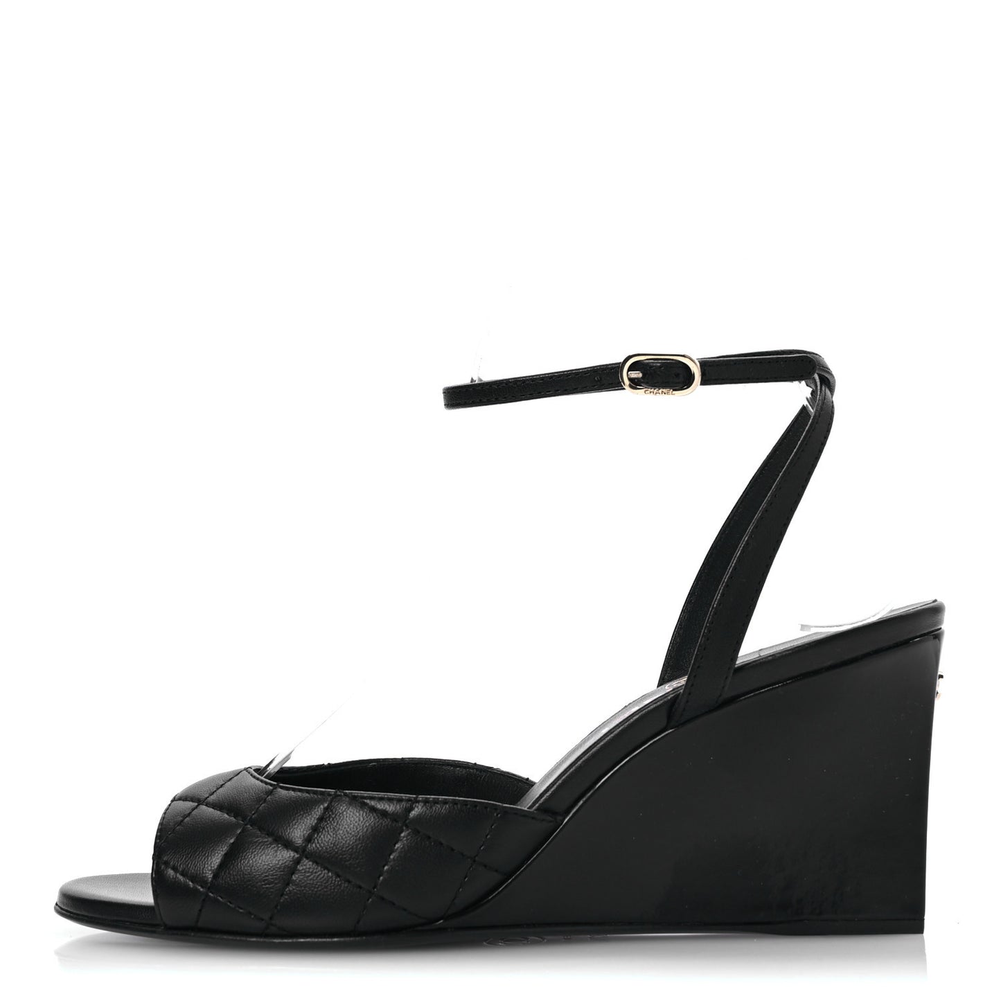 Lambskin Patent Quilted Wedge Sandals 37.5 Black