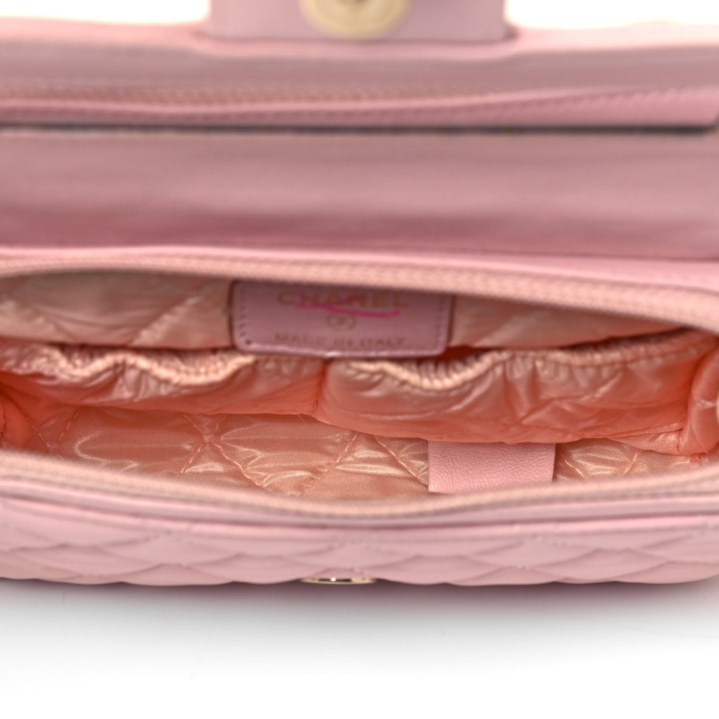 Lambskin Quilted Flap Cosmetic Case Light Pink