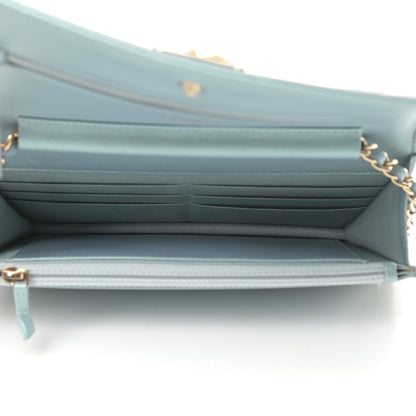 Chanel Metallic Patent Calfskin Quilted Boy Wallet on Chain WOC Light Blue 5 of 15