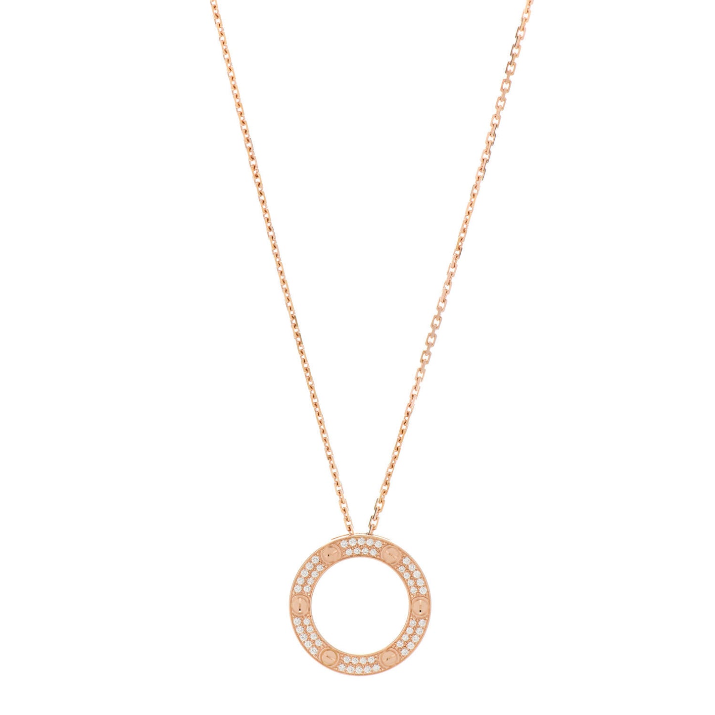 18K Pink Gold Diamond LOVE Paved Necklace