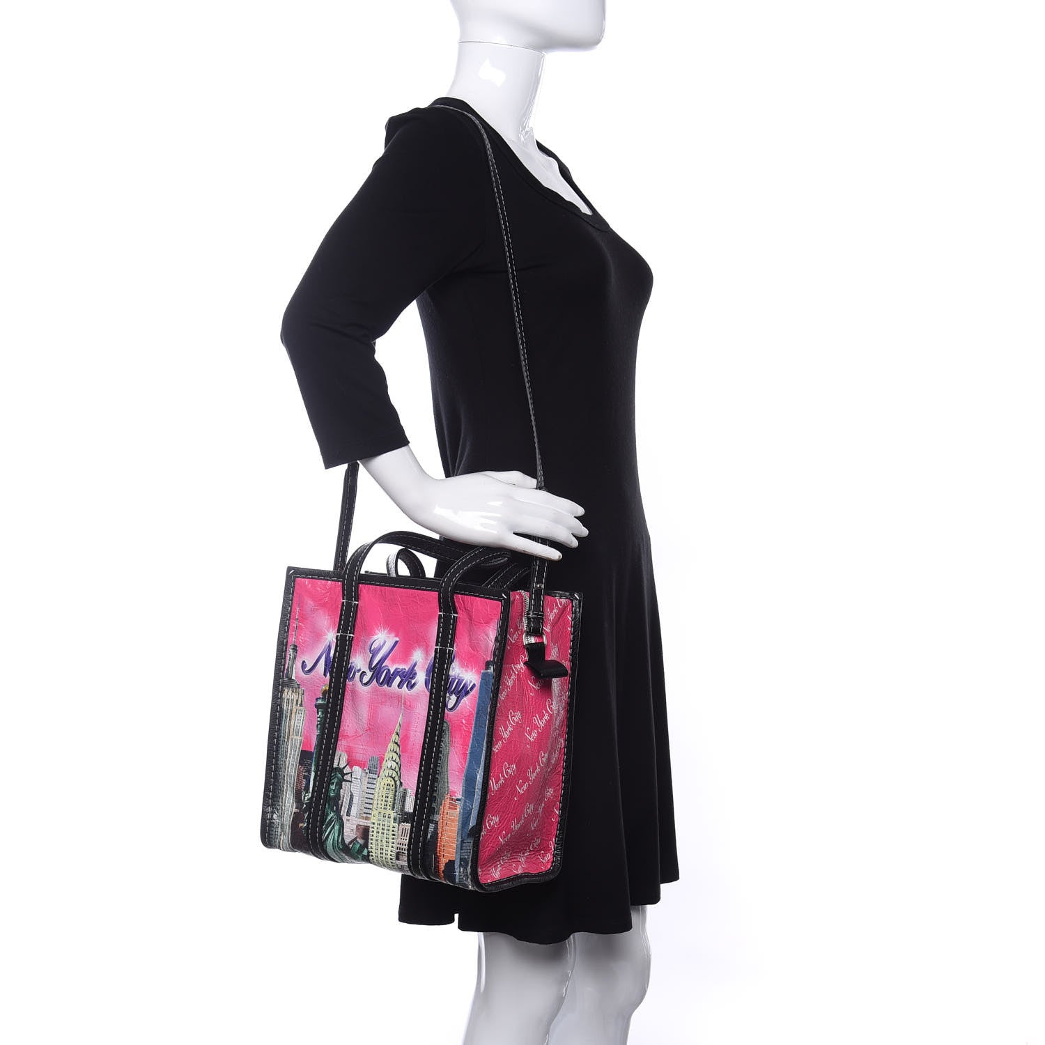 Balenciaga Agneau Arena NYC S Bazar Shopper Tote Rose Black Gris Rouge 2 of 10