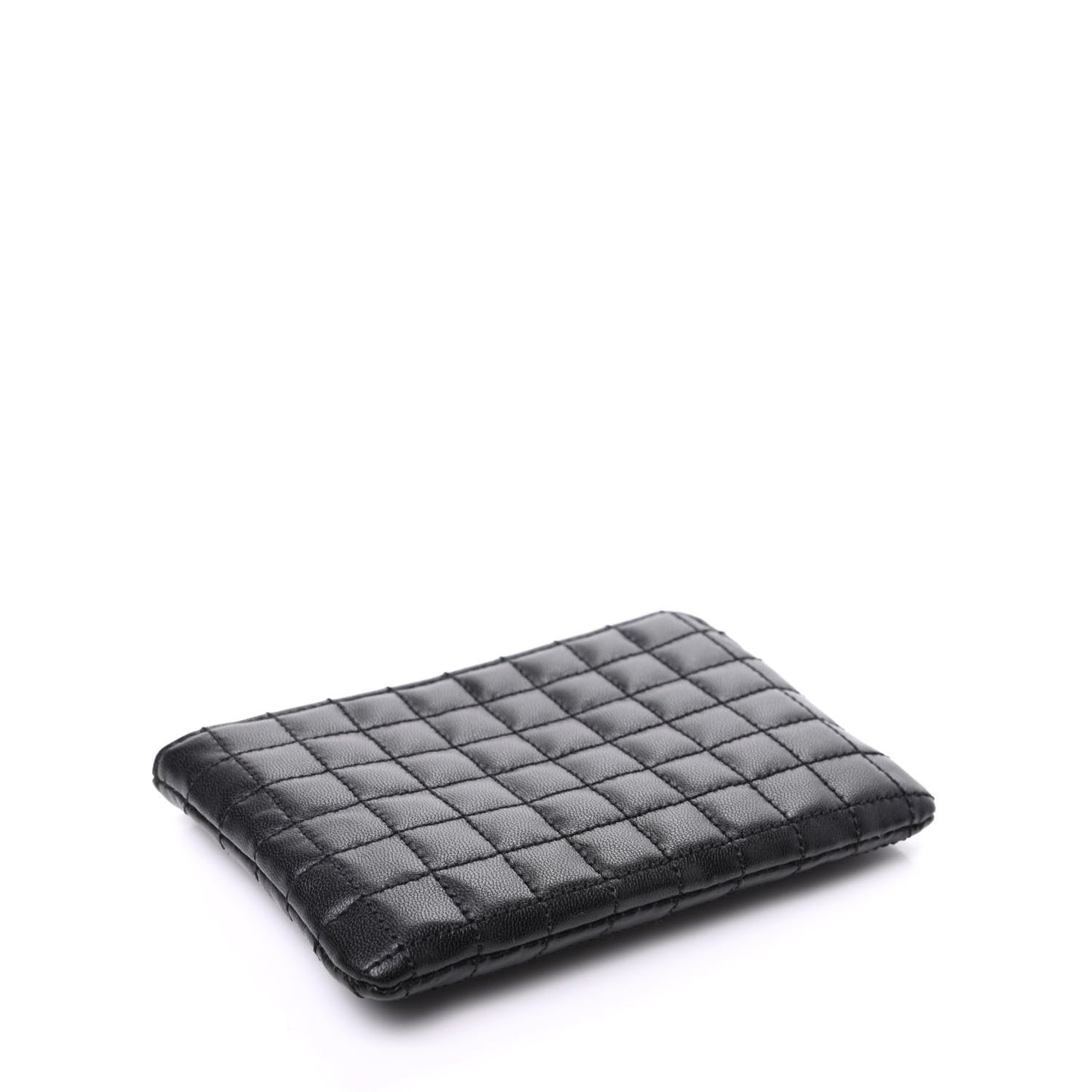 Calfskin Quilted C Charm Coin Card Pouch Black