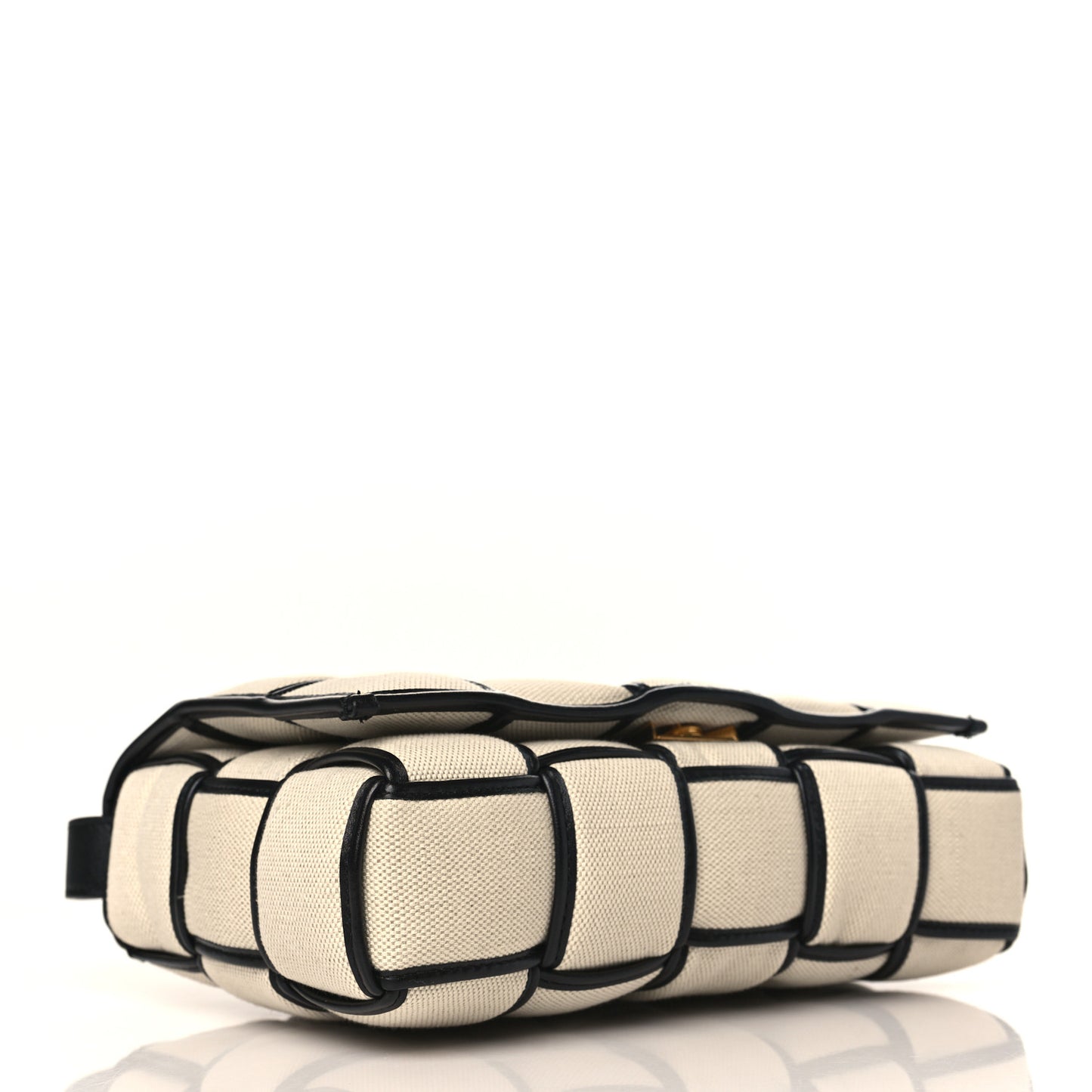 Canvas Intrecciato Padded Cassette Crossbody Bag Natural Black