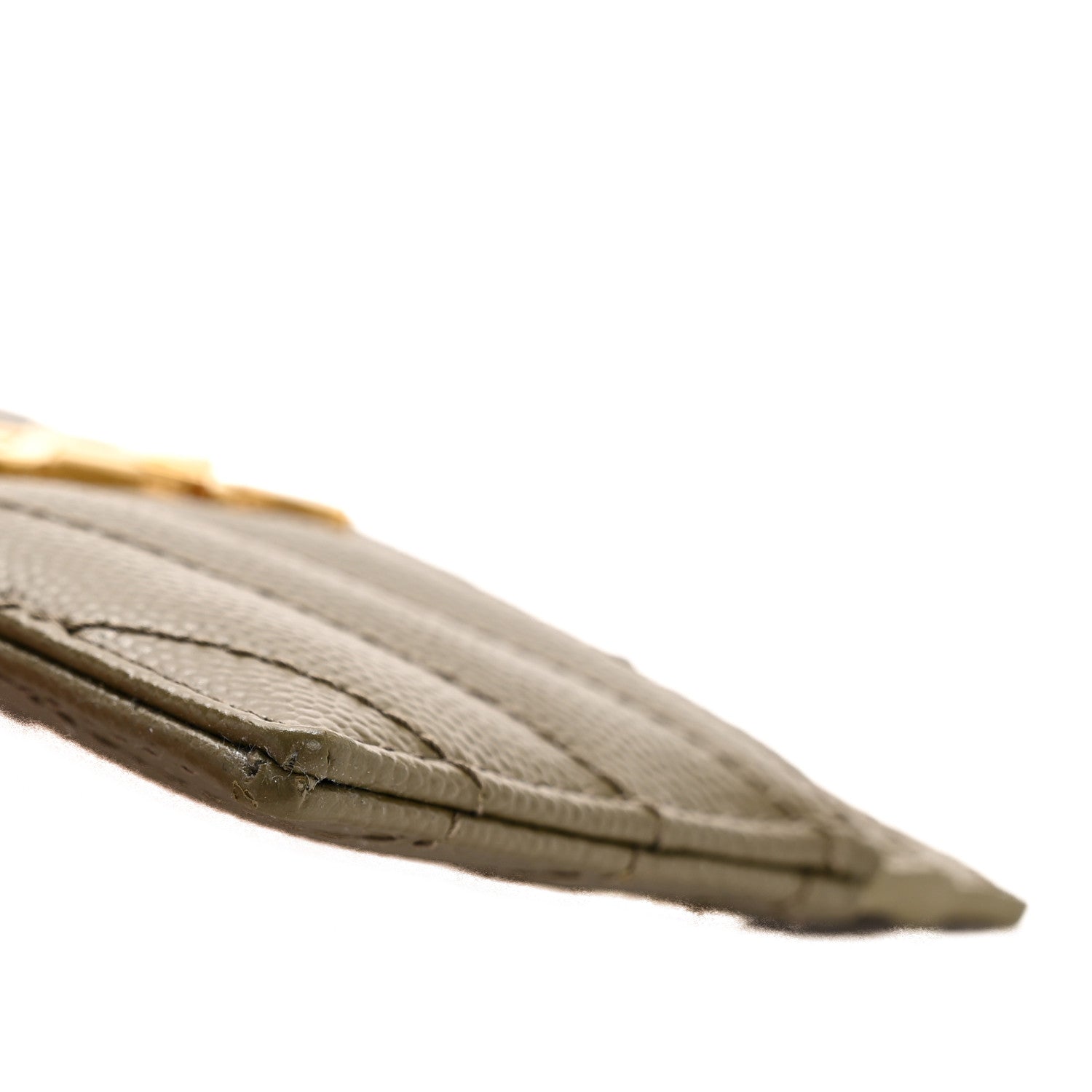 Saint Laurent Grain De Poudre Matelasse Chevron Monogram Credit Card Case Vert Kaki 9 of 10