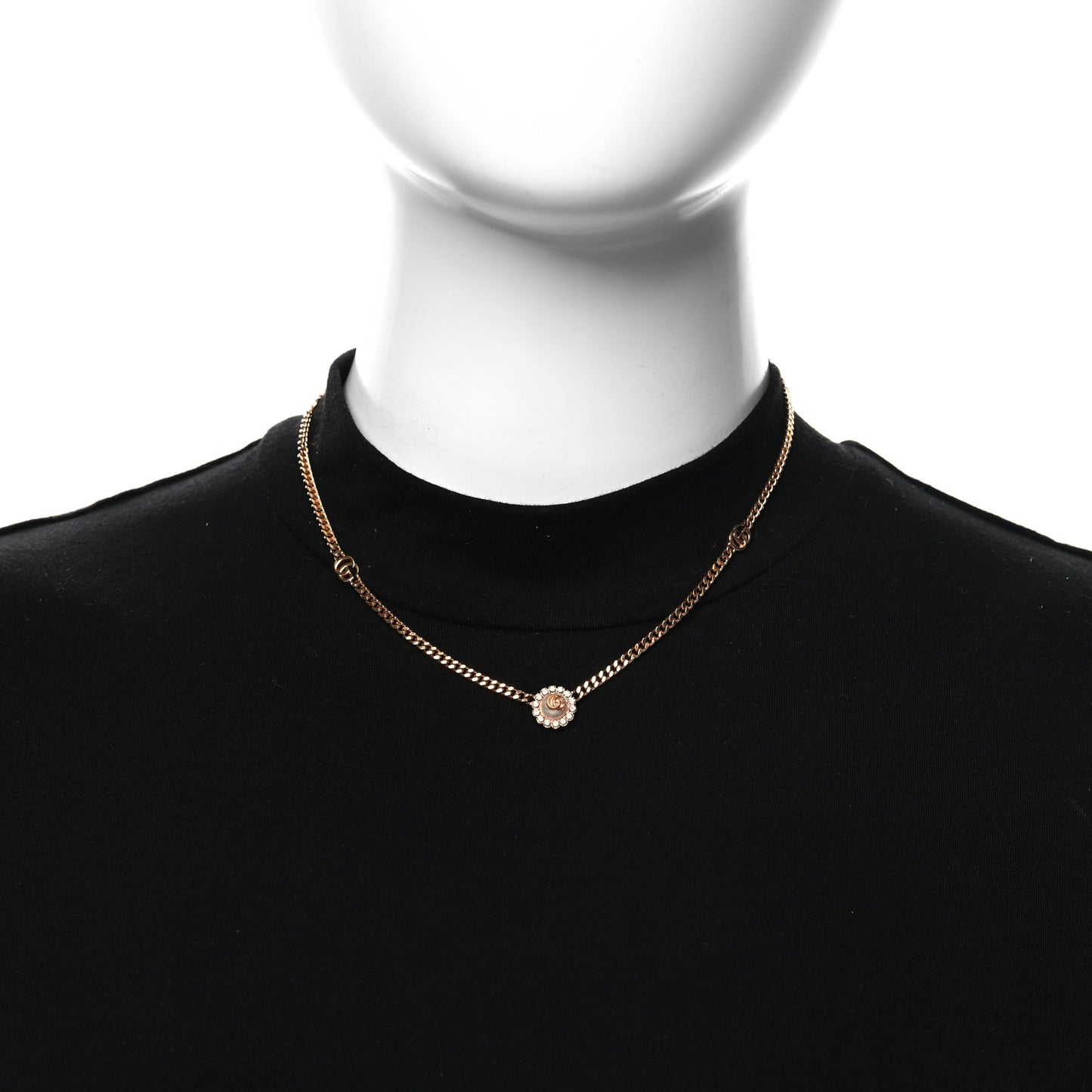 Crystal Pearl Double G Marmont Flower Necklace Rose Gold