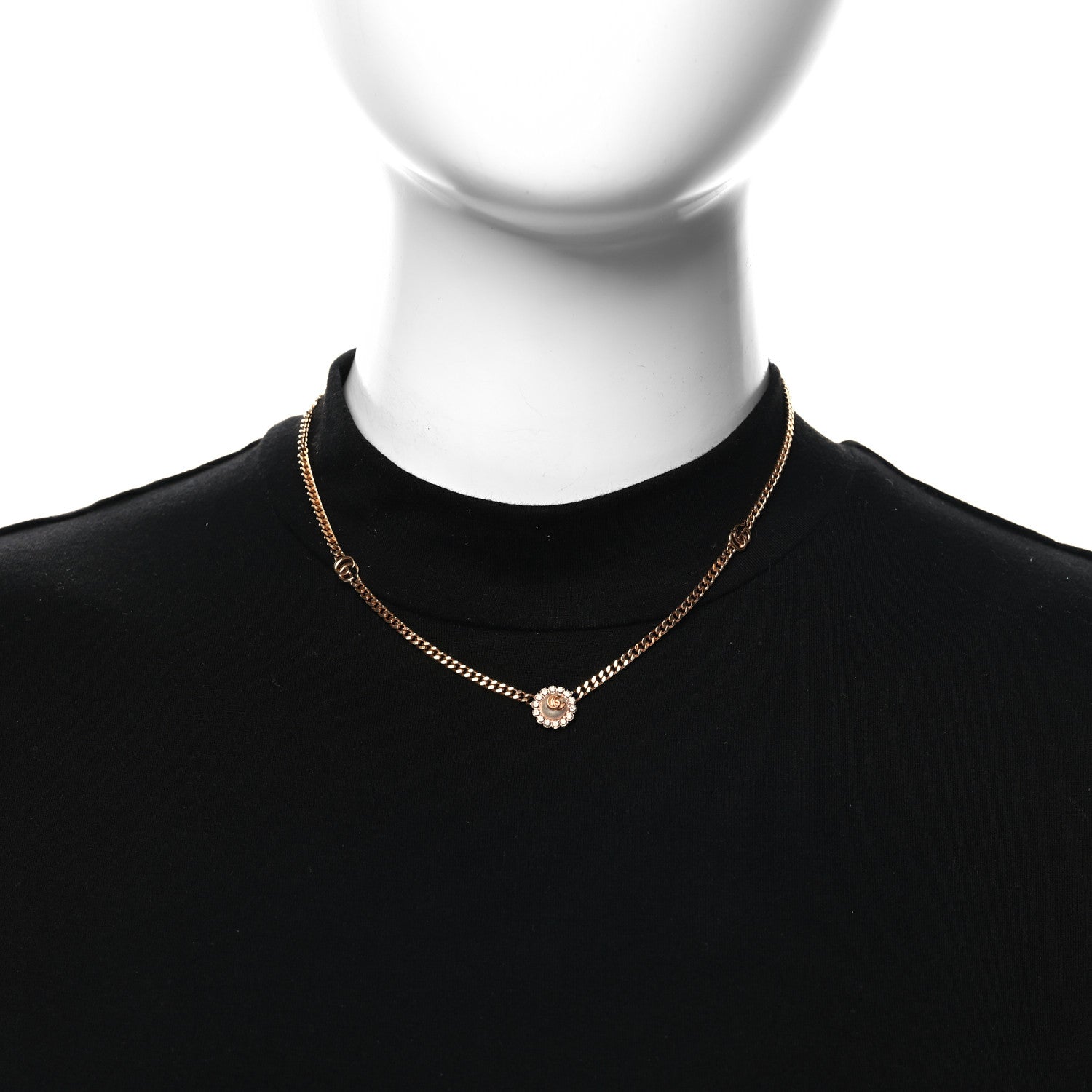 Gucci Crystal Pearl Double G Marmont Flower Necklace Rose Gold 2 of 5