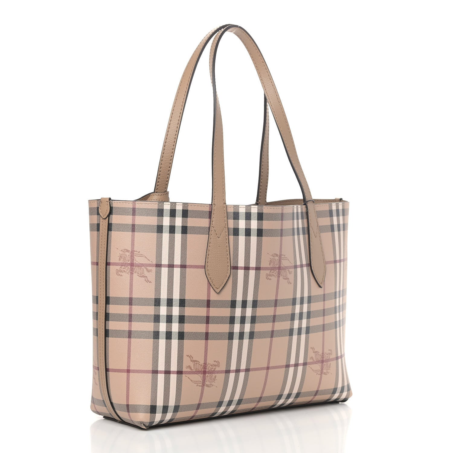 Burberry Grainy Calfskin Haymarket Check Small Reversible Tote Mid Camel 5 of 16