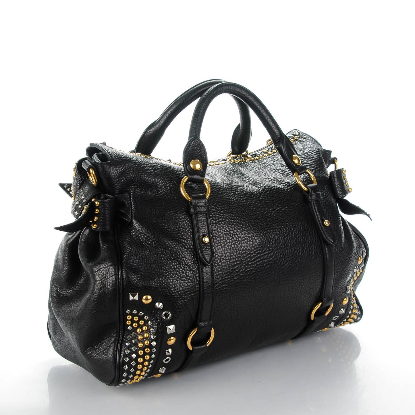 Vitello Studded Medium Bow Bag Nero Black