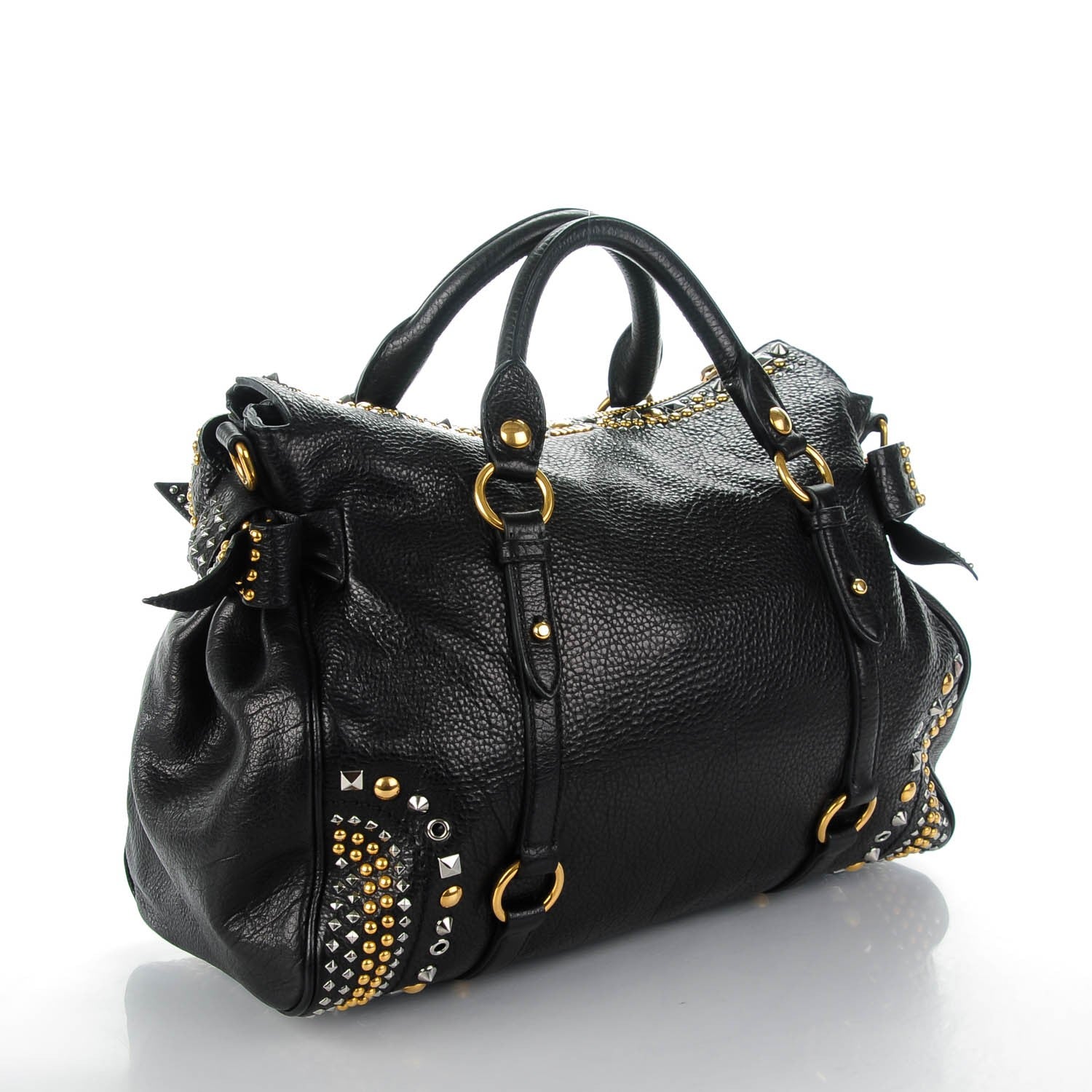 Miu Miu Vitello Studded Medium Bow Bag Nero Black 3 of 8