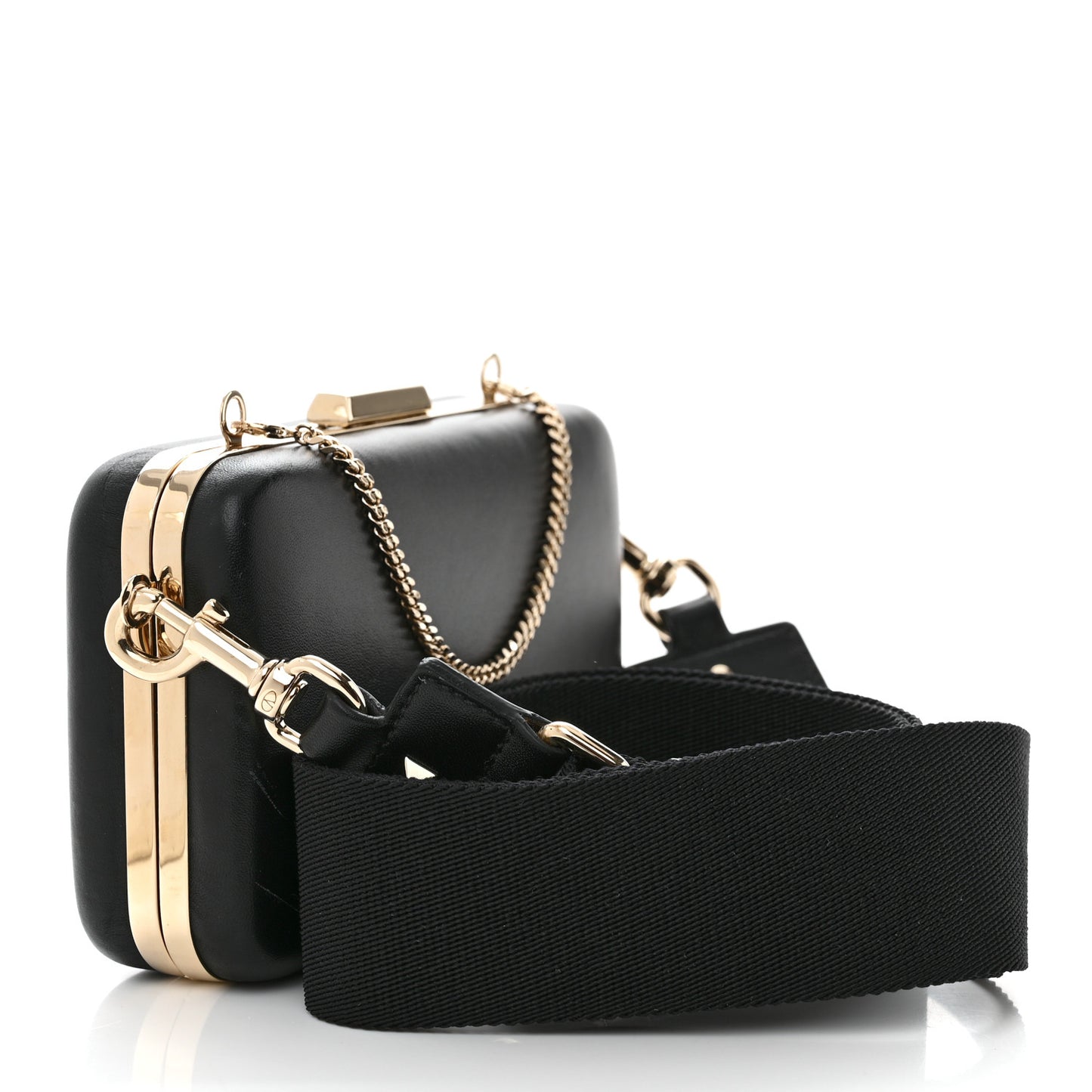 Calfskin VLTN Minaudiere Chain Clutch Black