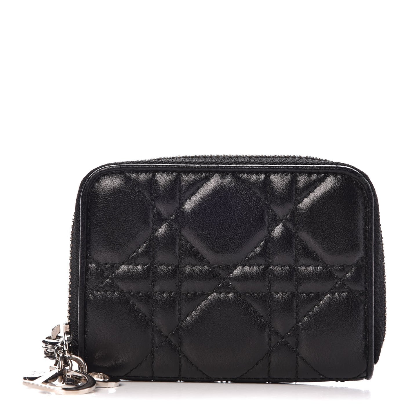 Lambskin Cannage Mini Lady Dior Zip Portemonnaie Black