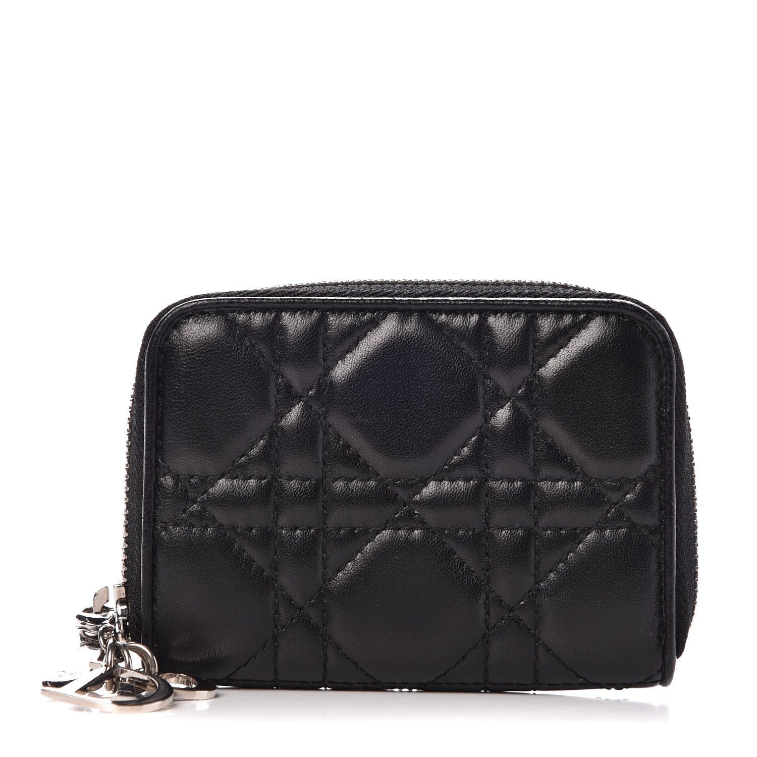 Christian Dior Lambskin Cannage Mini Lady Dior Zip Portemonnaie Black 1 of 9