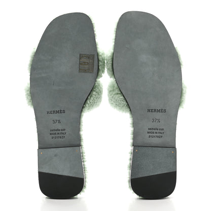 Hermes Woolskin Oran Sandals 37.5 Vert D'Eau 5 of 8