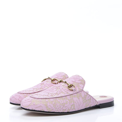 Gucci Lace Malaga Kid Womens Princetown Slippers 40.5 Sugar Pink Skin Rose 2 of 9