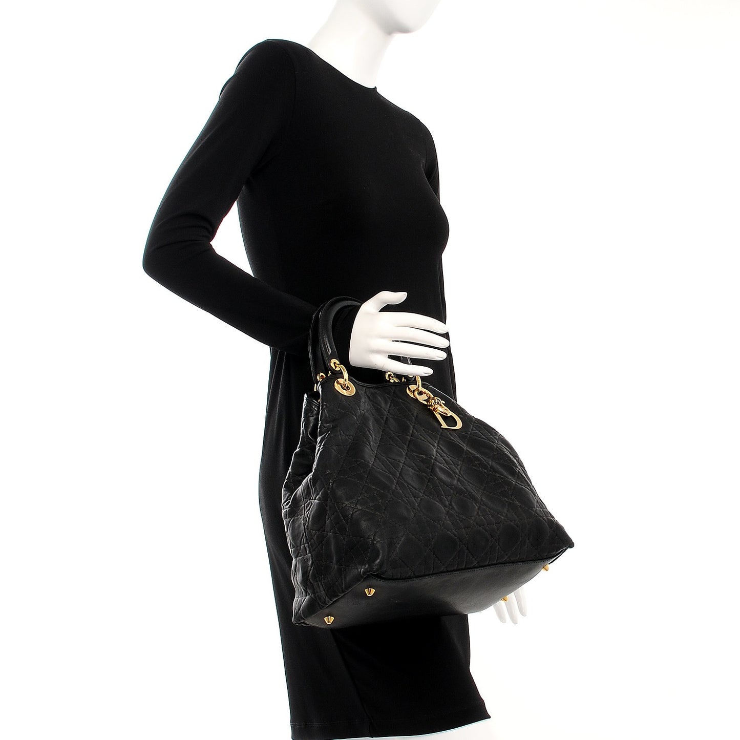 Lambskin Cannage Large Soft Lady Dior Shopping Tote Black
