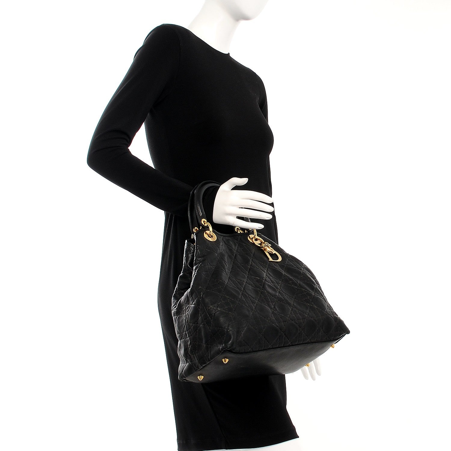 Christian Dior Lambskin Cannage Large Soft Lady Dior Shopping Tote Black 2 of 15