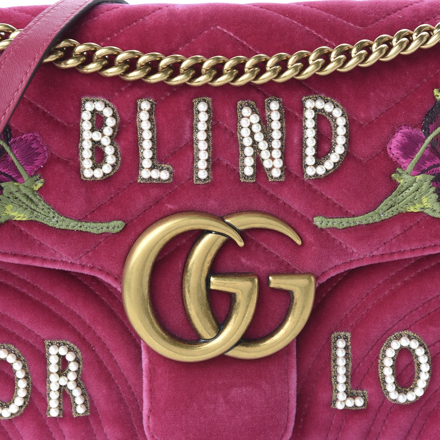 Velvet Matelasse Blind for Love Embroidered Medium GG Marmont Shoulder Bag Light Raspberry Rose Multicolor