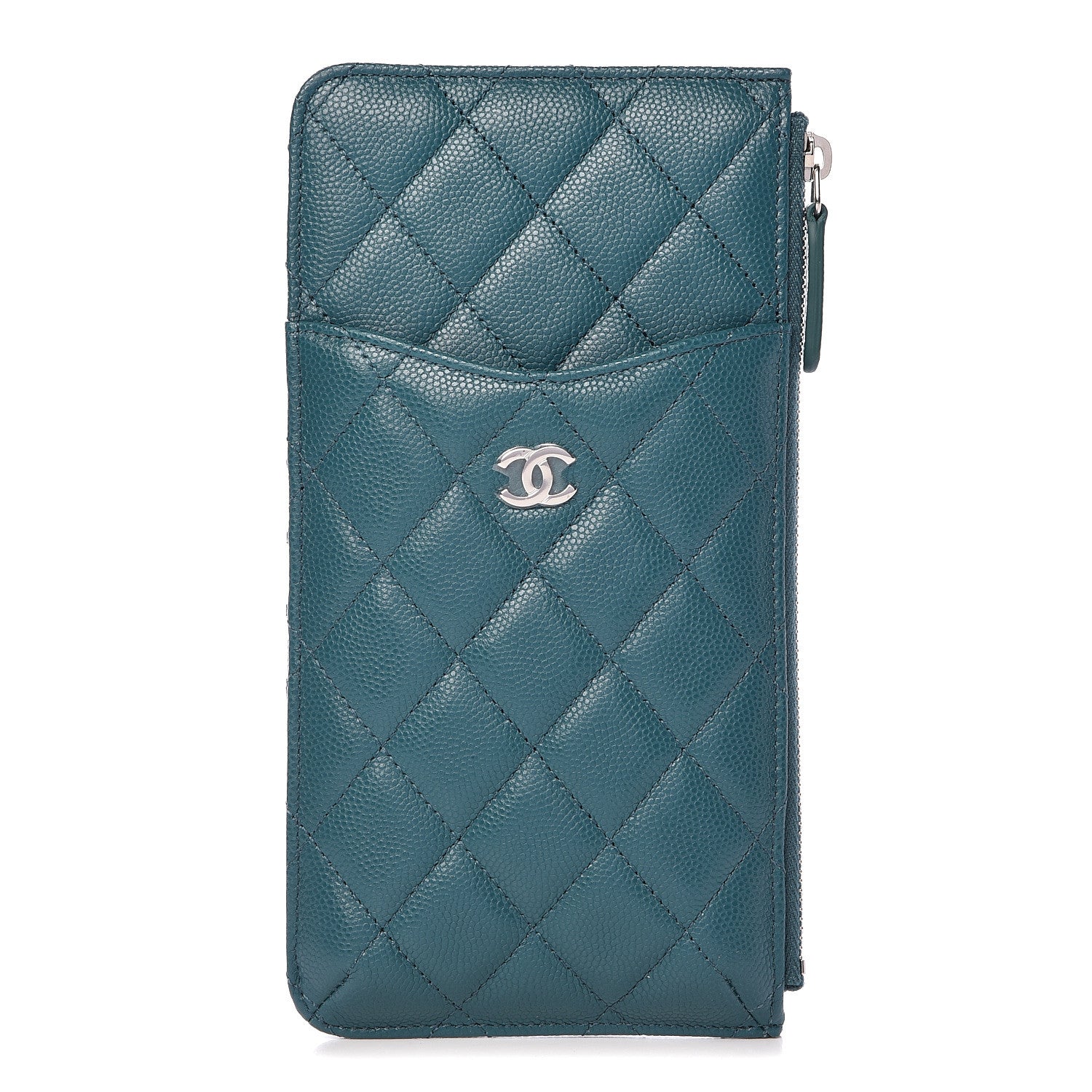 Chanel Caviar Quilted Classic Flat Wallet Pouch Dark Turquoise 1 of 8