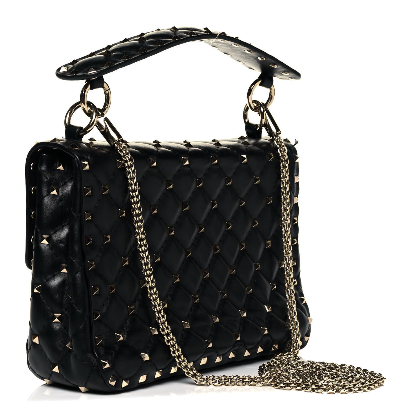 Lambskin VLTN Print Medium Rockstud Spike Shoulder Bag Black