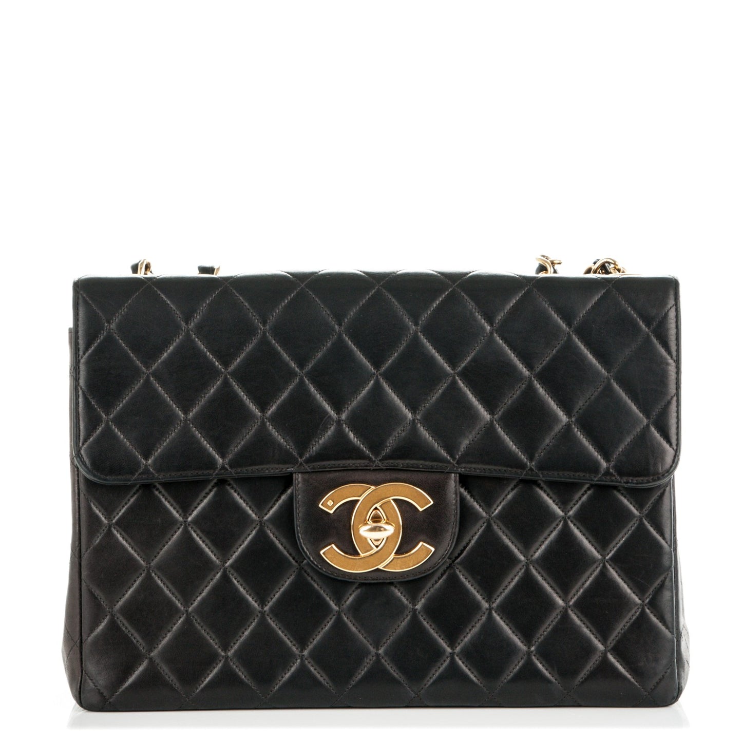 Lambskin Quilted Jumbo Single Flap Black