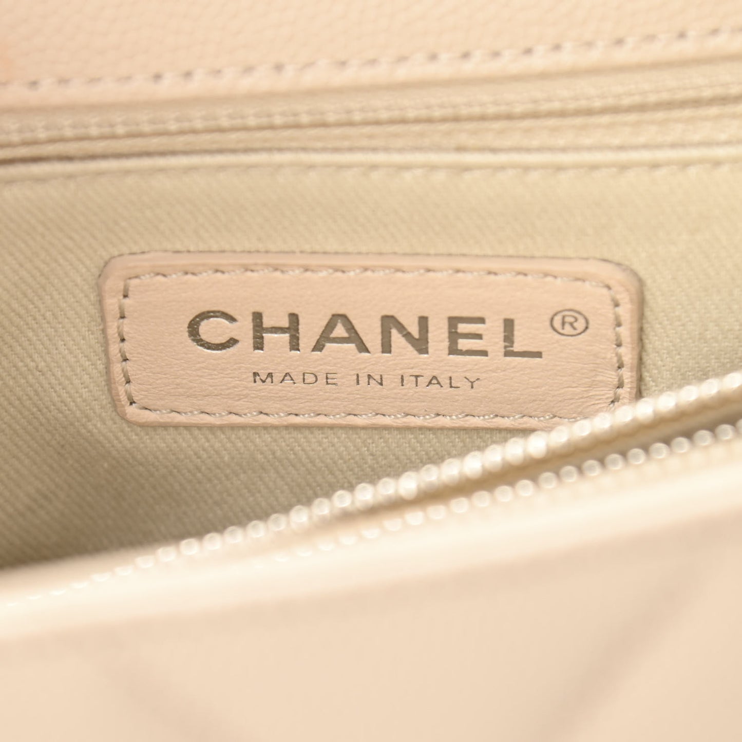 Caviar Chevron Quilted Small Coco Handle Flap Beige
