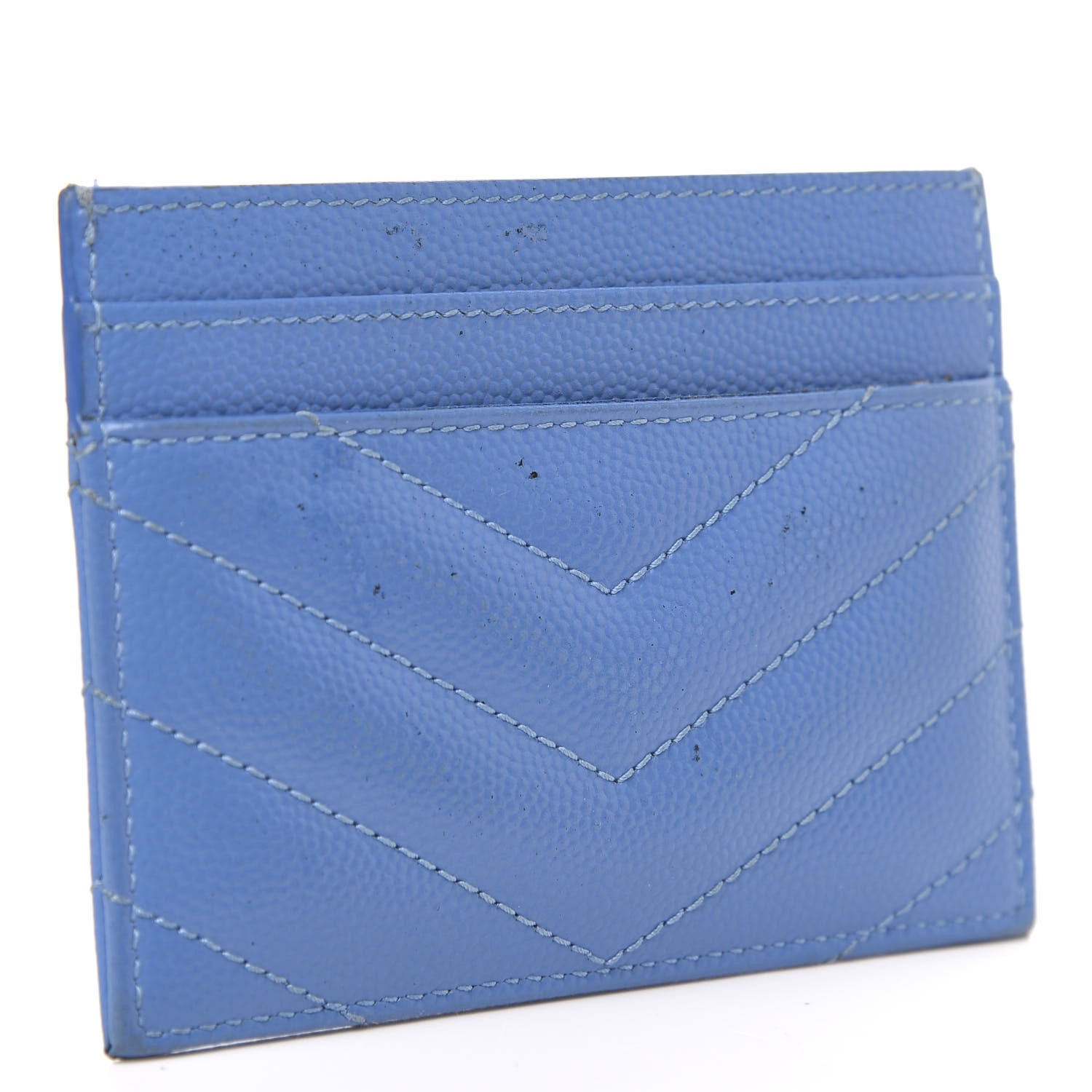 Saint Laurent Grain De Poudre Matelasse Monogram Credit Card Case Blue Clair 3 of 8