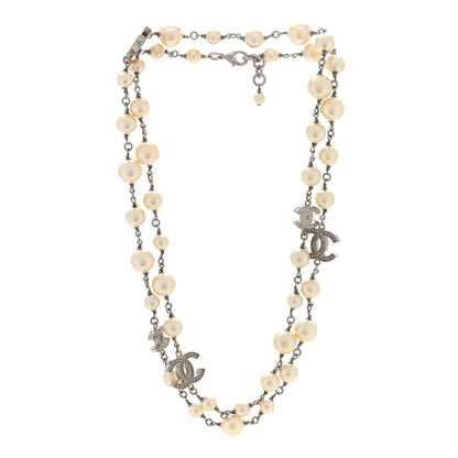 Chanel Pearl Crystal CC Long Necklace Silver 2 of 4