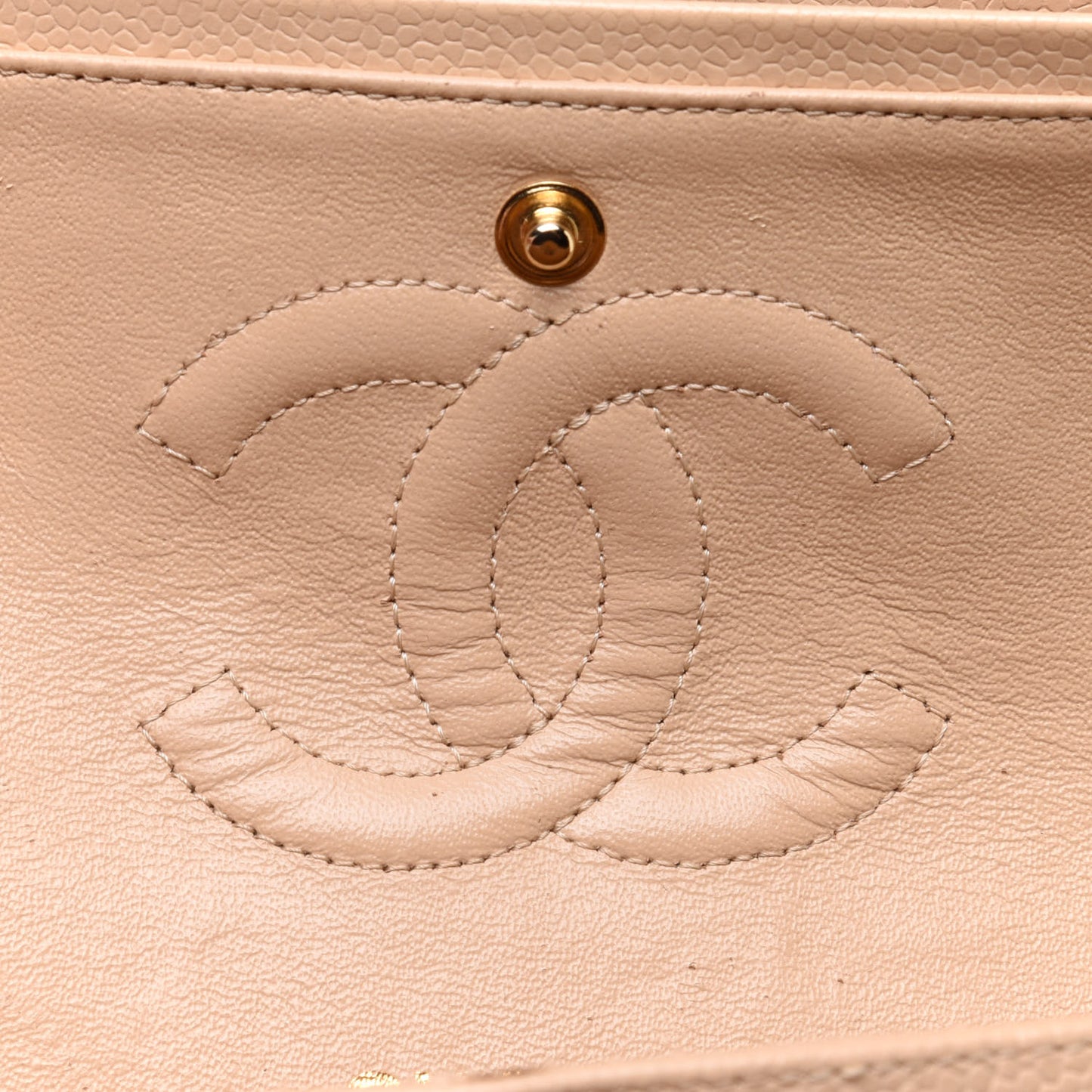Caviar Quilted Medium Double Flap Beige