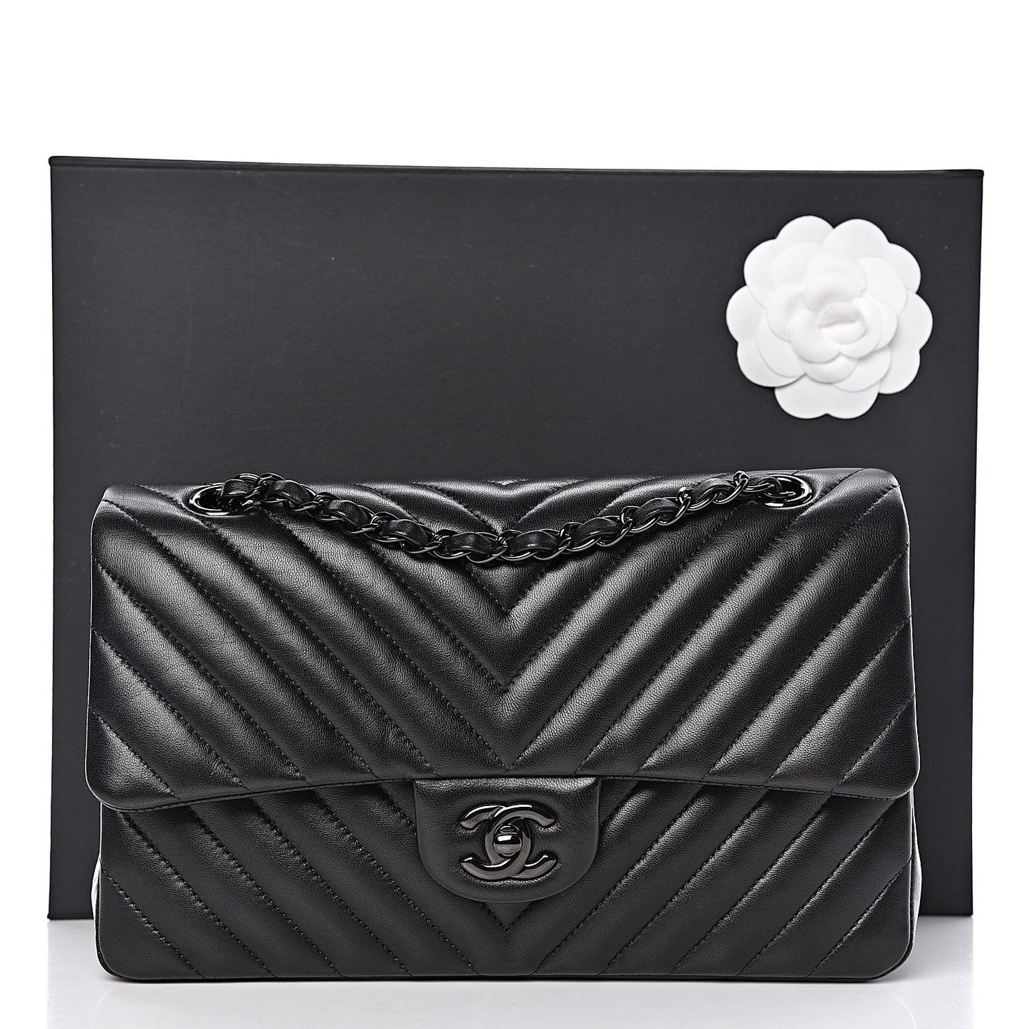 Lambskin Chevron Quilted Medium Double Flap So Black