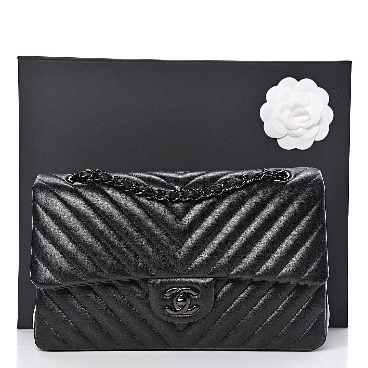 Chanel Lambskin Chevron Quilted Medium Double Flap So Black 11 of 11