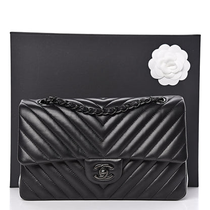 Chanel Lambskin Chevron Quilted Medium Double Flap So Black 11 of 11