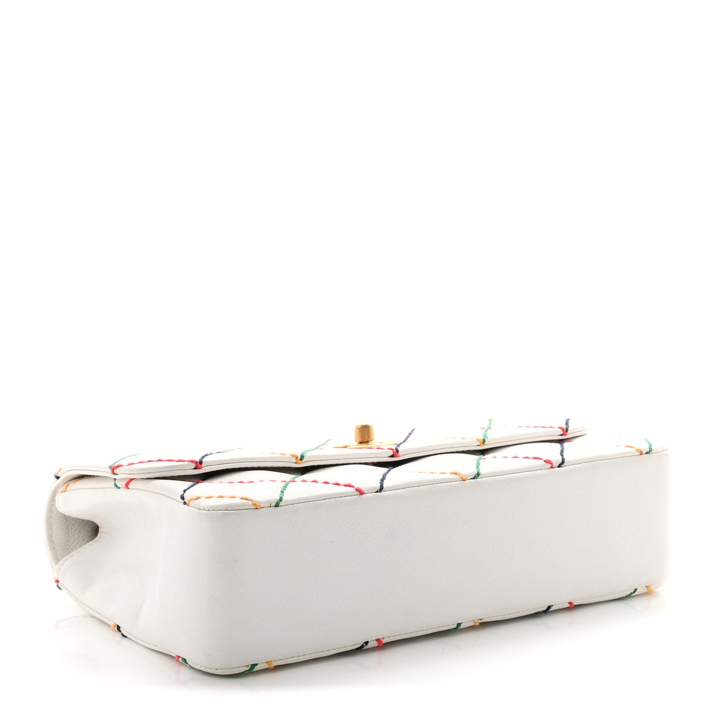 Calfskin Rainbow Stitched Medium Flap White Multicolor