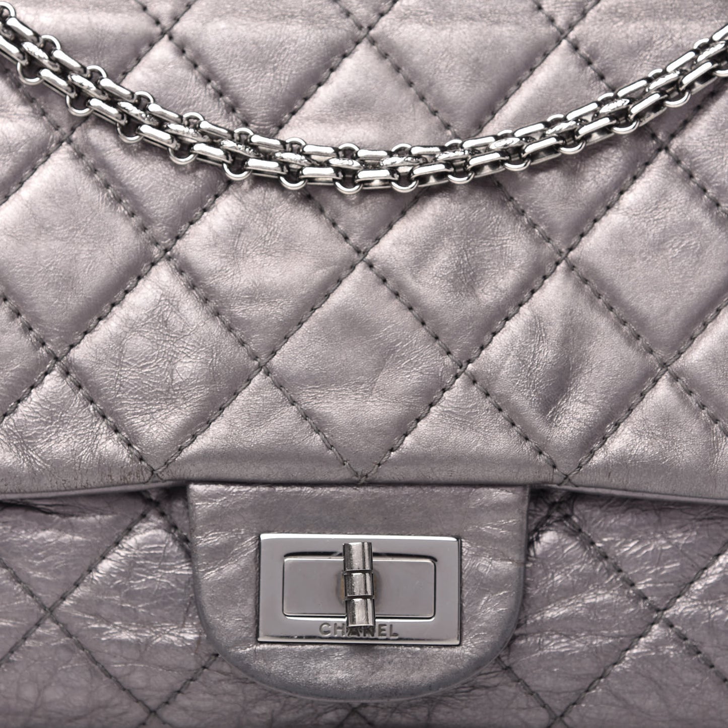 Metallic Aged Calfskin Quilted 2.55 Reissue 226 Flap Dark Silver