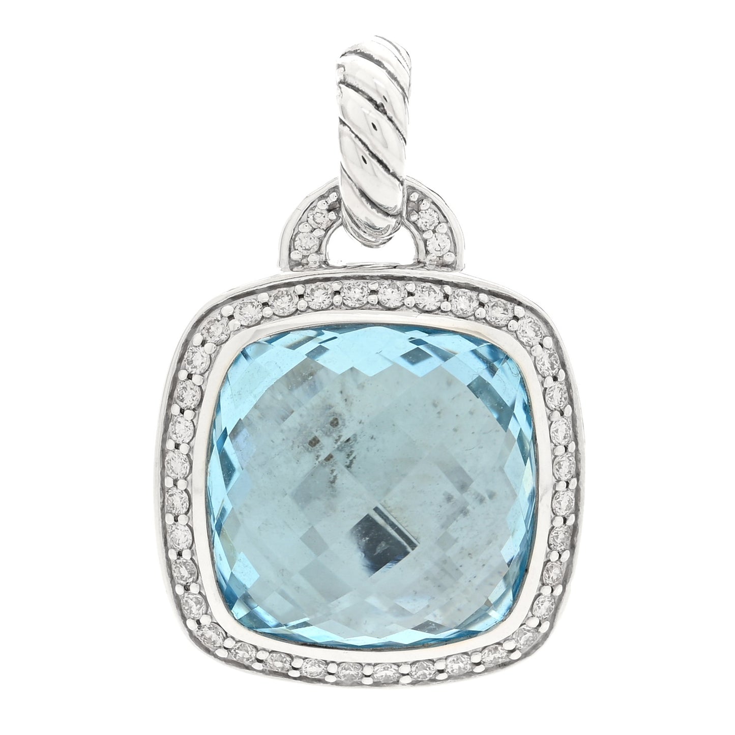 Sterling Silver Blue Topaz Diamond 14mm Albion Enhancer Pendant