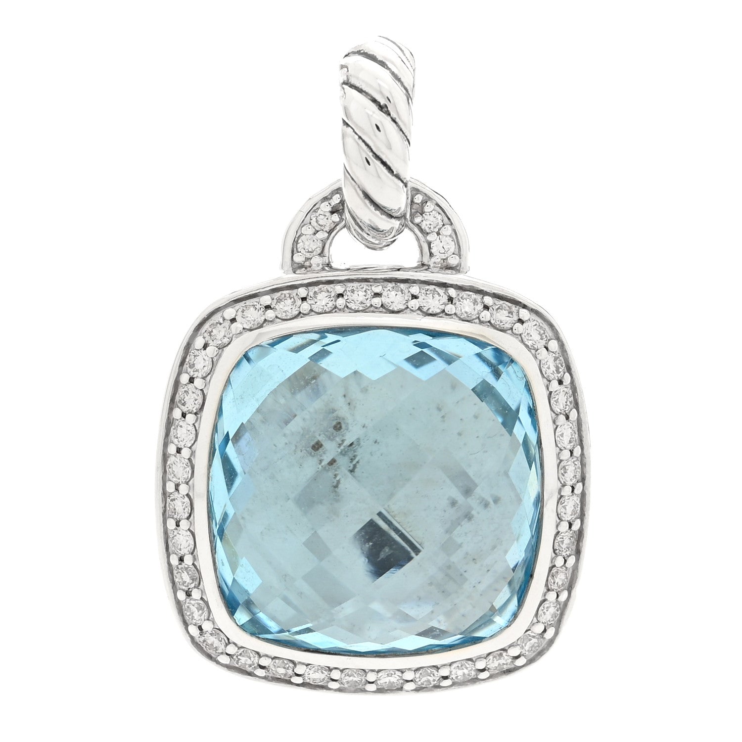 David Yurman Sterling Silver Blue Topaz Diamond 14mm Albion Enhancer Pendant 1 of 3