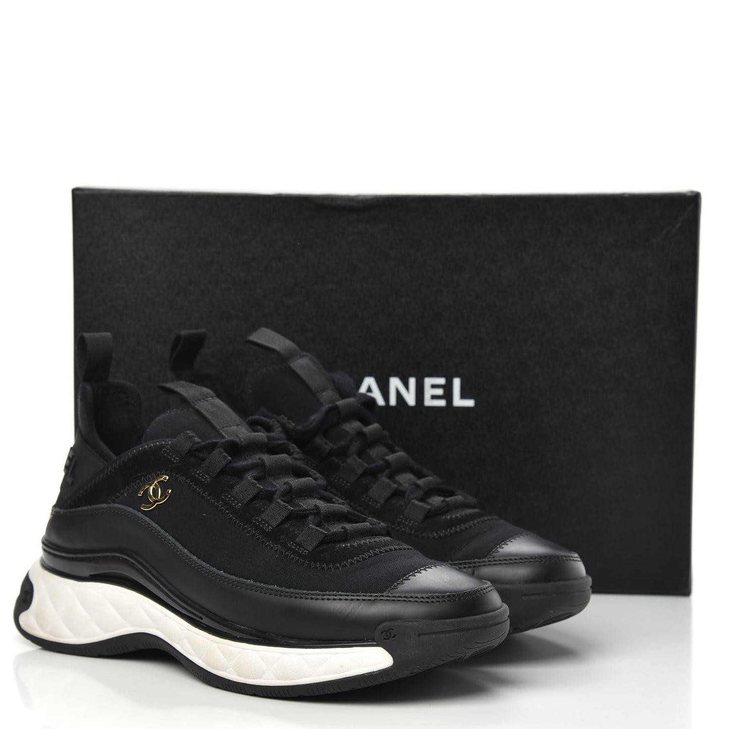 Velvet Calfskin Mixed Fibers CC Sneakers 36.5 Black