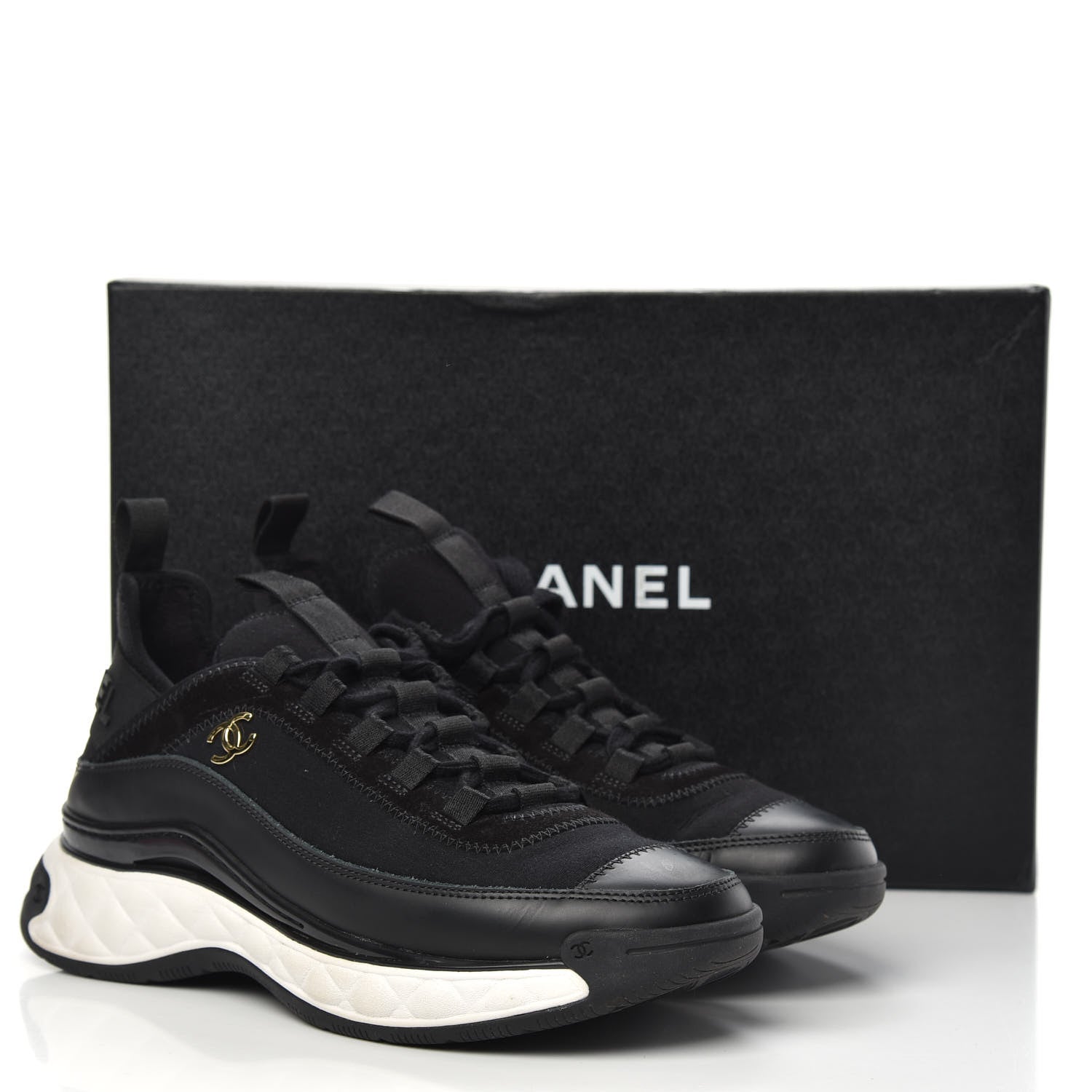Chanel Velvet Calfskin Mixed Fibers CC Sneakers 36.5 Black 11 of 11