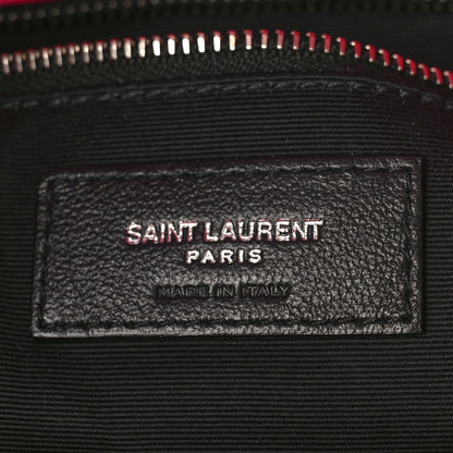 Saint Laurent Merino Shearling Lambskin Quilted Small Loulou Puffer Monogram Chain Satchel Fuchsia 6 of 8