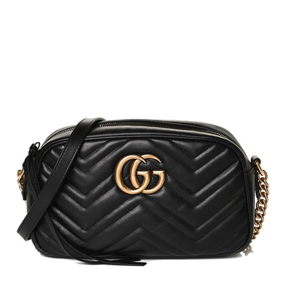 Gucci Calfskin Matelasse Small GG Marmont Chain Shoulder Bag Black 2 of 15