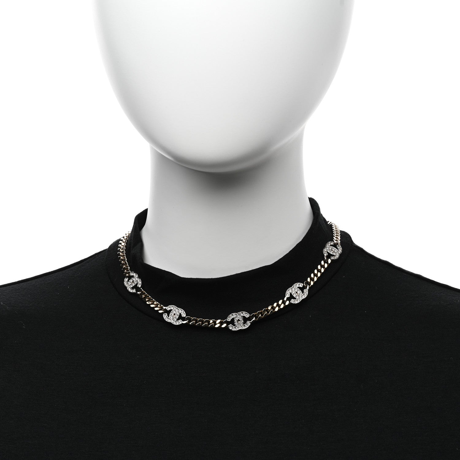 Chanel Crystal Chain CC Link Choker Gold Silver 2 of 6