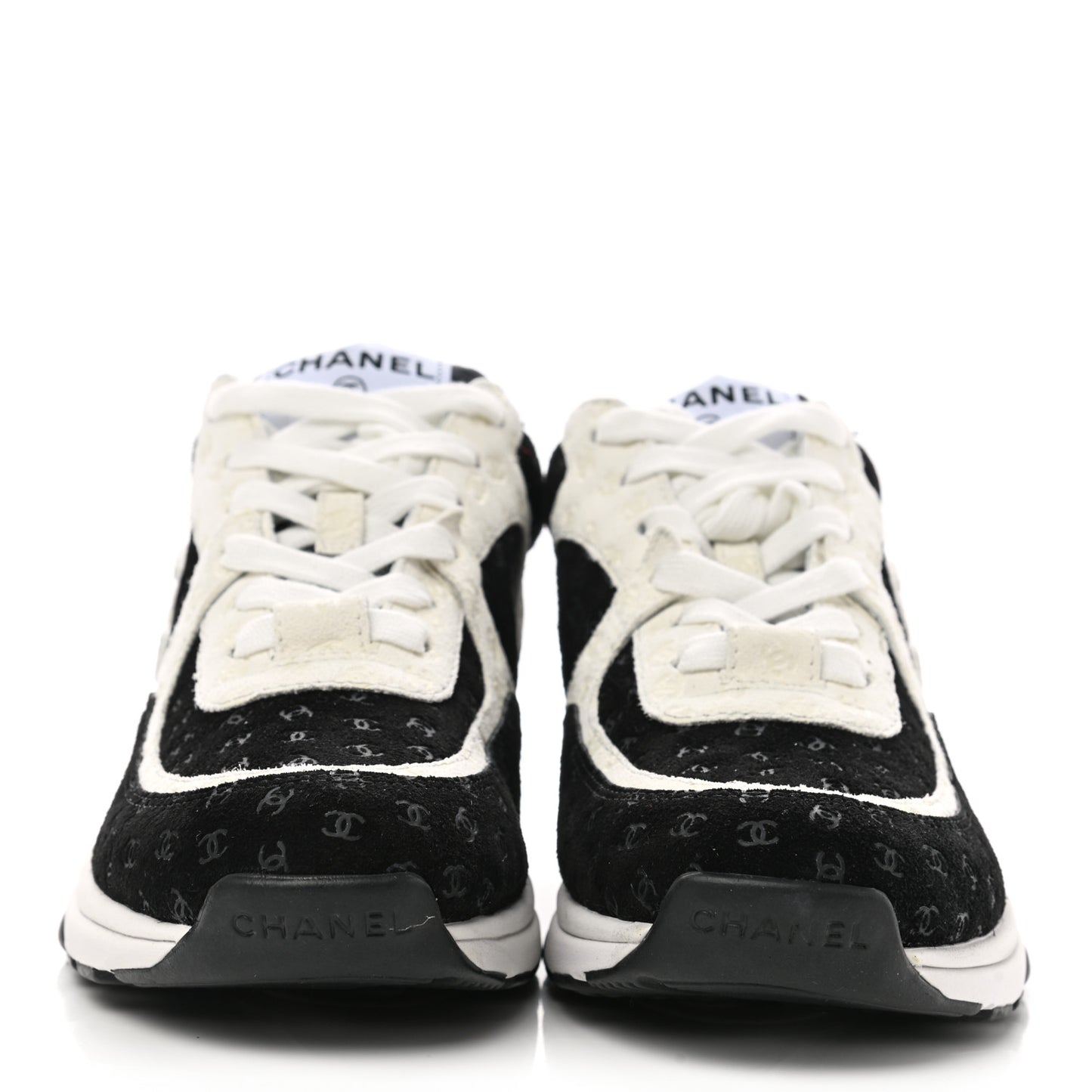 Suede Calfskin Printed CC Sneakers 36.5 Black White